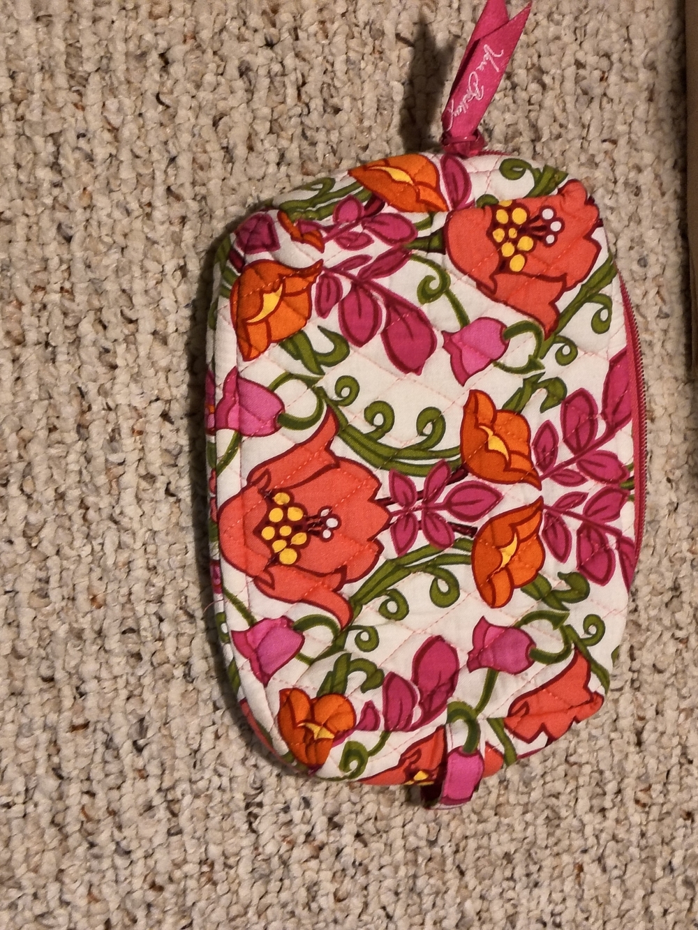 Bright Floral Quilted Makeup Bag - Pink, Orange & Green